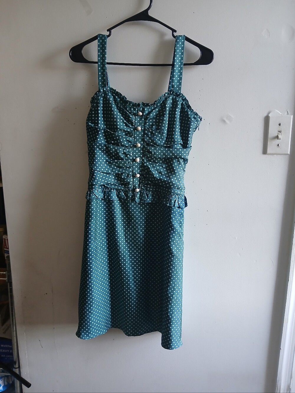 Betsey Johnson Teal Green Polka Dot Midi Dress